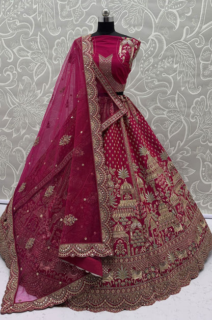 Pink Silk Luminous Wedding Reception Lehenga Choli SFANJ3230