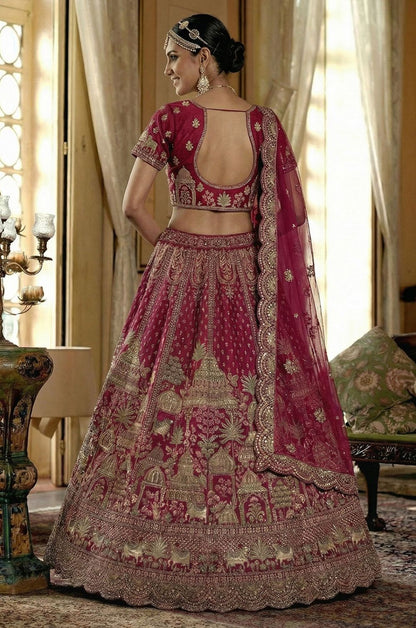 Pink Silk Luminous Wedding Reception Lehenga Choli SFANJ3230