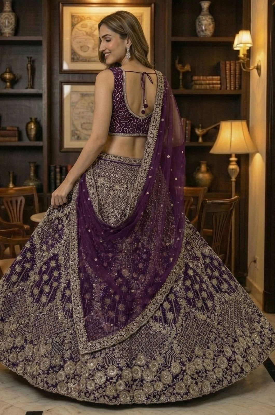 Purple Net Luminous Wedding Reception Lehenga Choli SFANJ3232