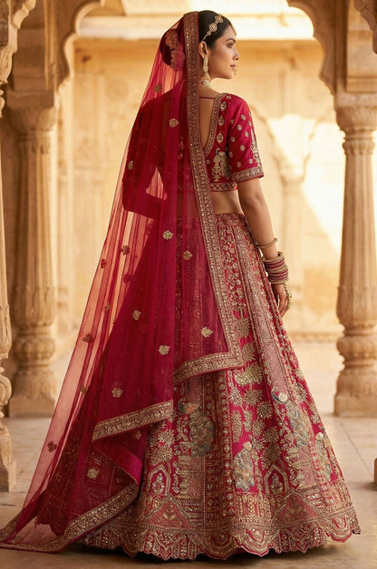 Rani Pink Silk Luminous Wedding Reception Lehenga Choli SFANJ3234