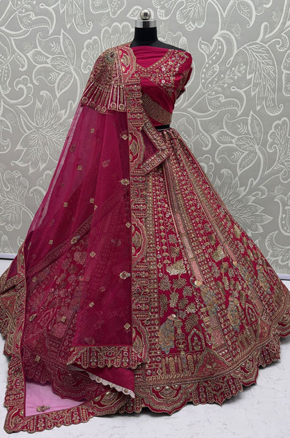Rani Pink Silk Luminous Wedding Reception Lehenga Choli SFANJ3234