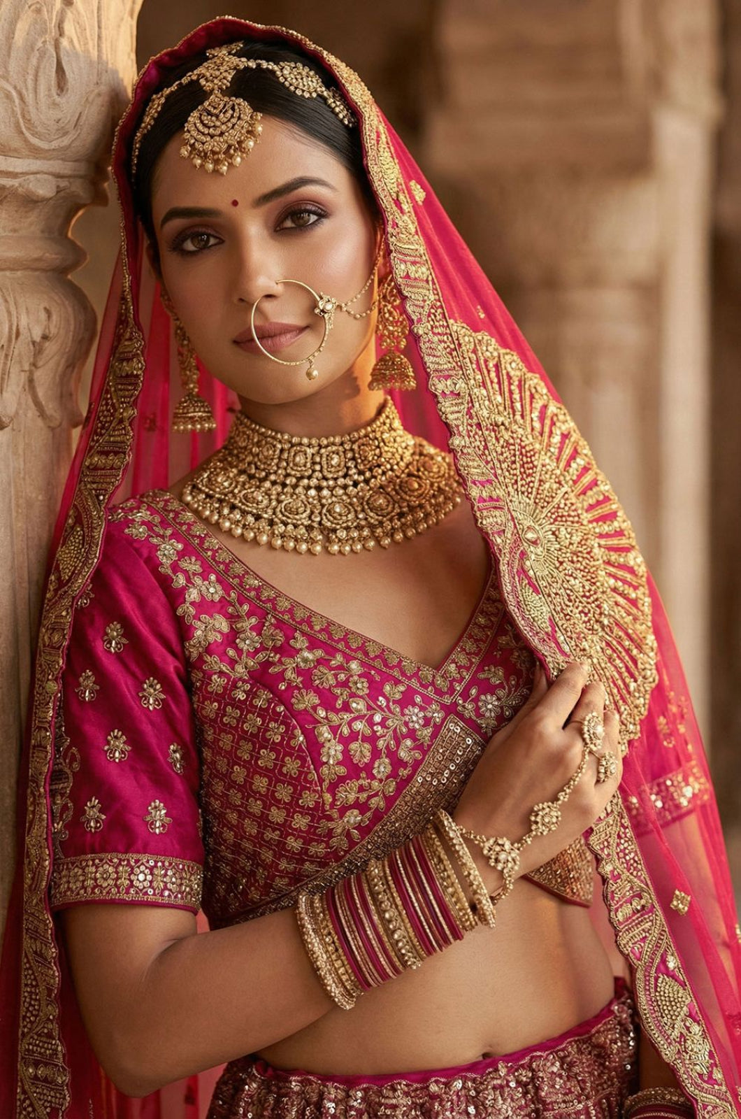 Rani Pink Silk Luminous Wedding Reception Lehenga Choli SFANJ3234