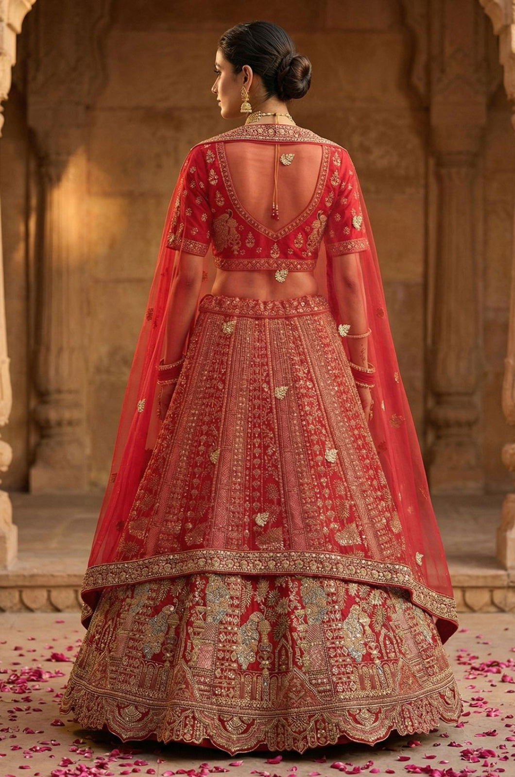 Red Silk Luminous Wedding Reception Lehenga Choli SFANJ3235