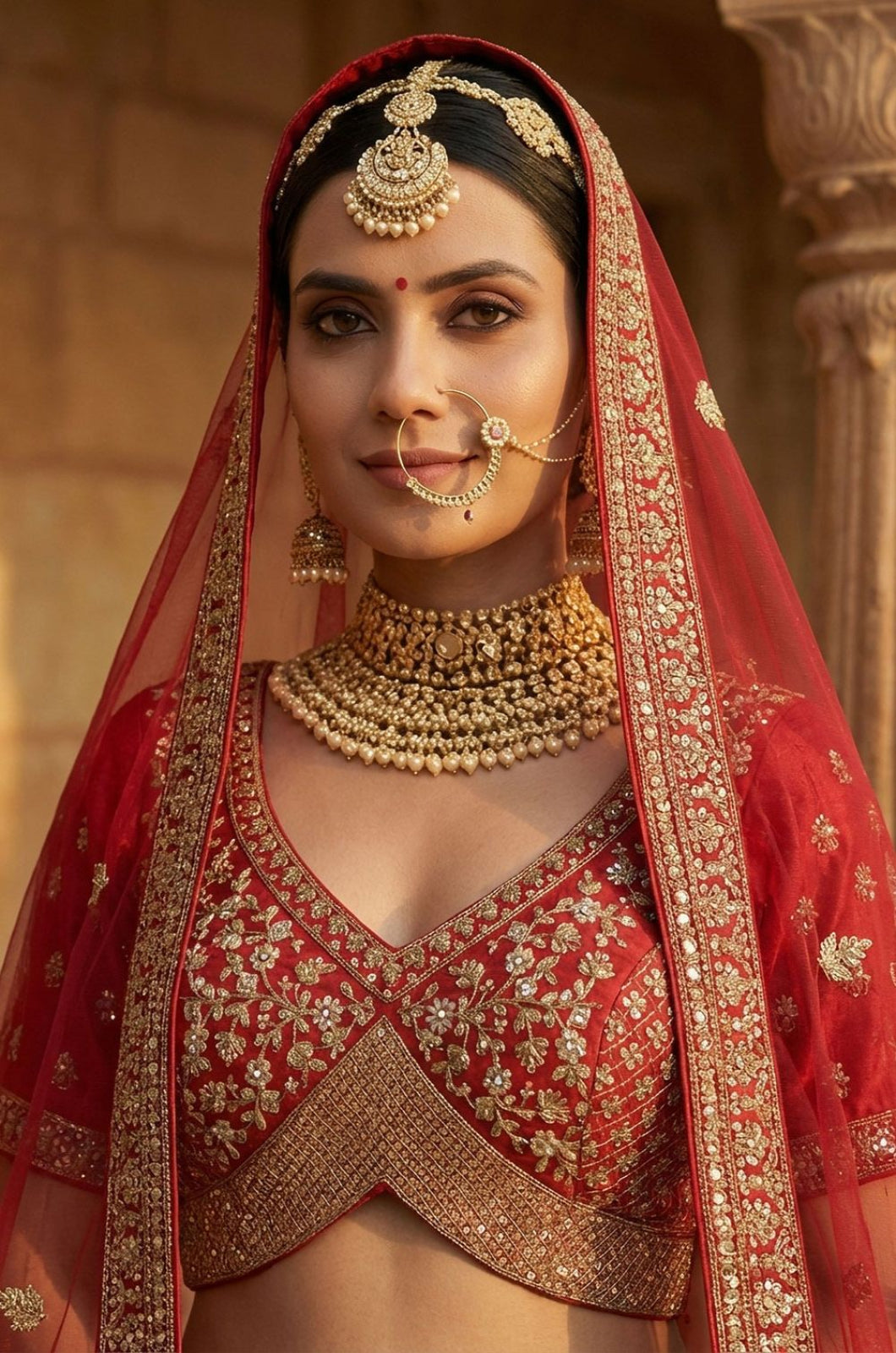 Red Silk Luminous Wedding Reception Lehenga Choli SFANJ3235