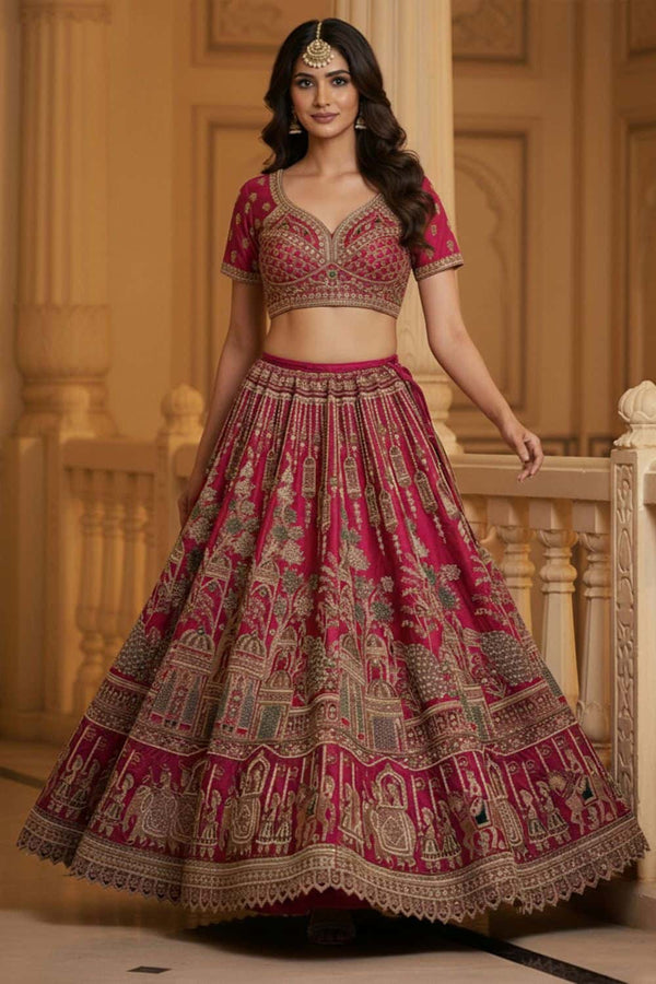Pink Hand Finished Luxury Silk Bridal Lehenga Choli SFANJ3226