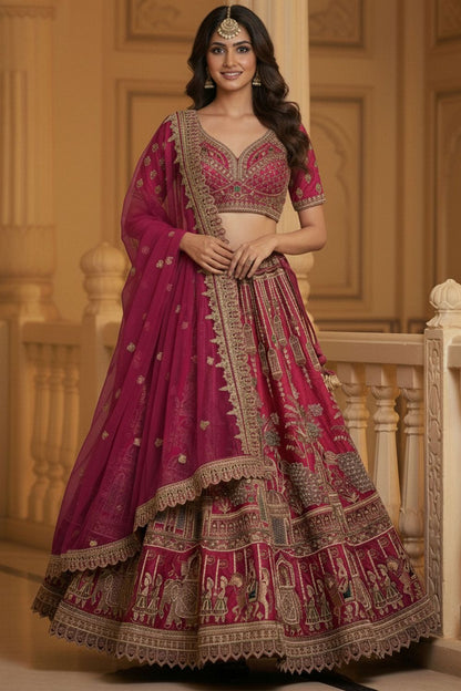 Pink Silk Lehenga Choli - SFANJ3226