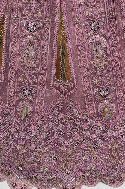 Purple Luminous Net Wedding Reception Lehenga Choli SFANJ3236