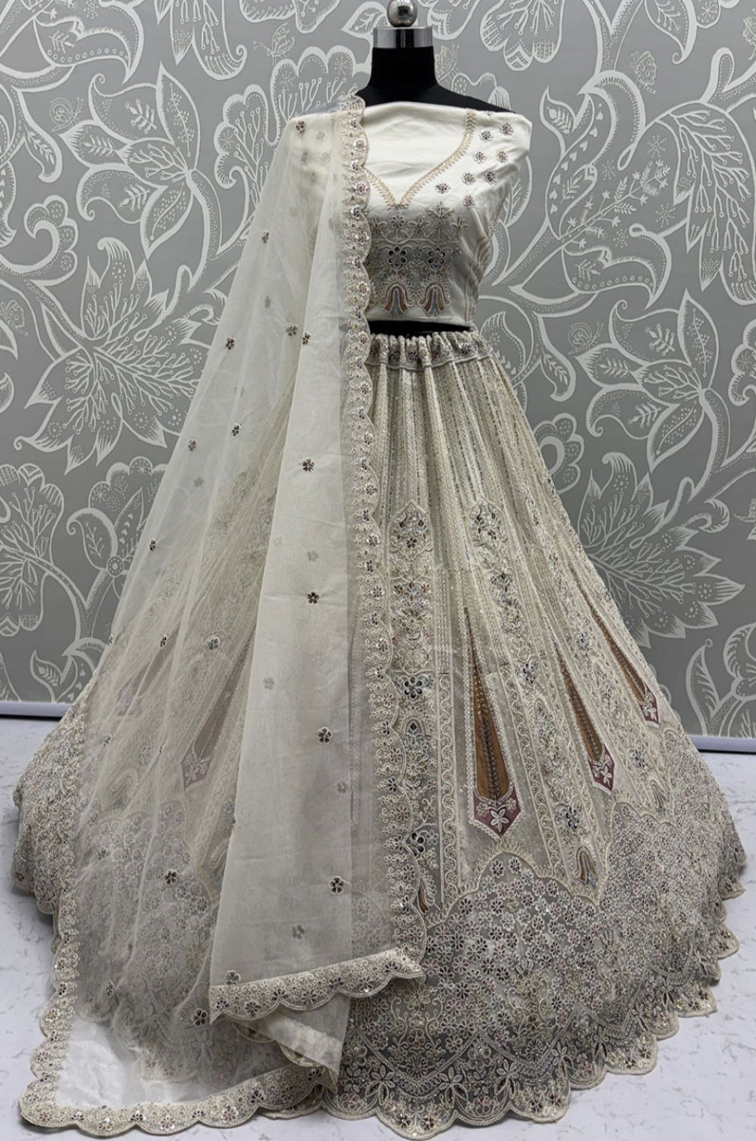 White Net Luminous Wedding Reception Lehenga Choli  SFANJ3238