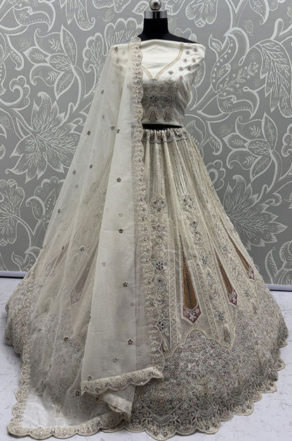 White Net Luminous Wedding Reception Lehenga Choli  SFANJ3238