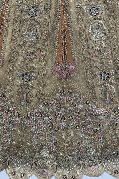 Golden Net Luminous Wedding Reception Lehenga Choli  SFANJ3239