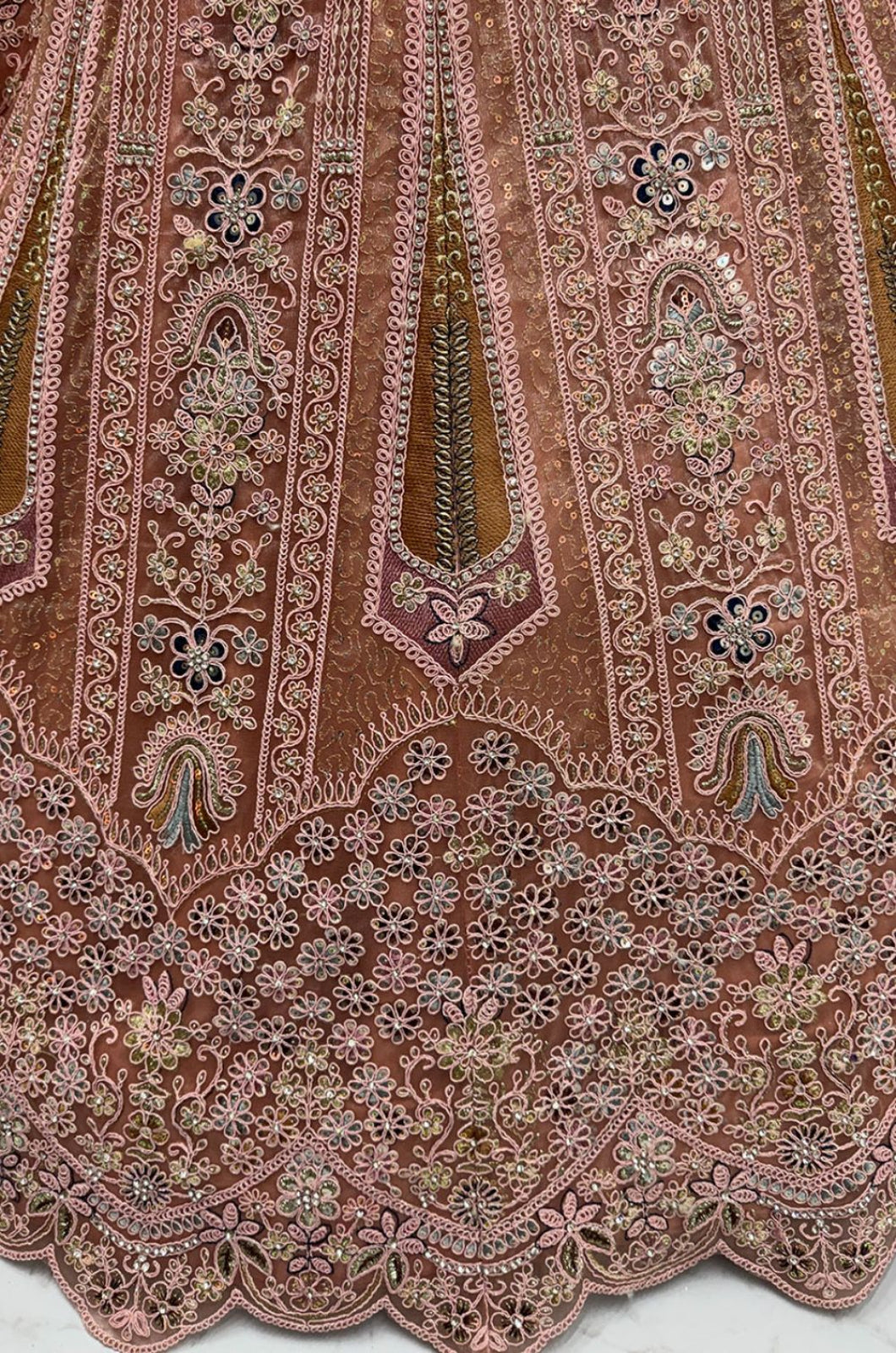 Peach Net Lehenga Choli In Sequin Work SFANJ3240