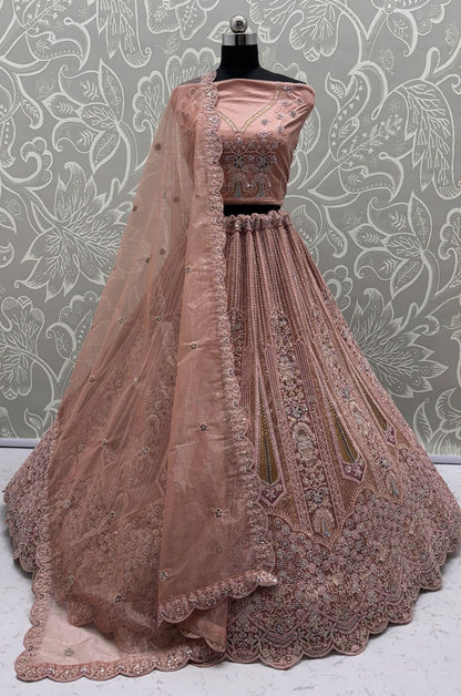 Peach Net Lehenga Choli In Sequin Work SFANJ3240