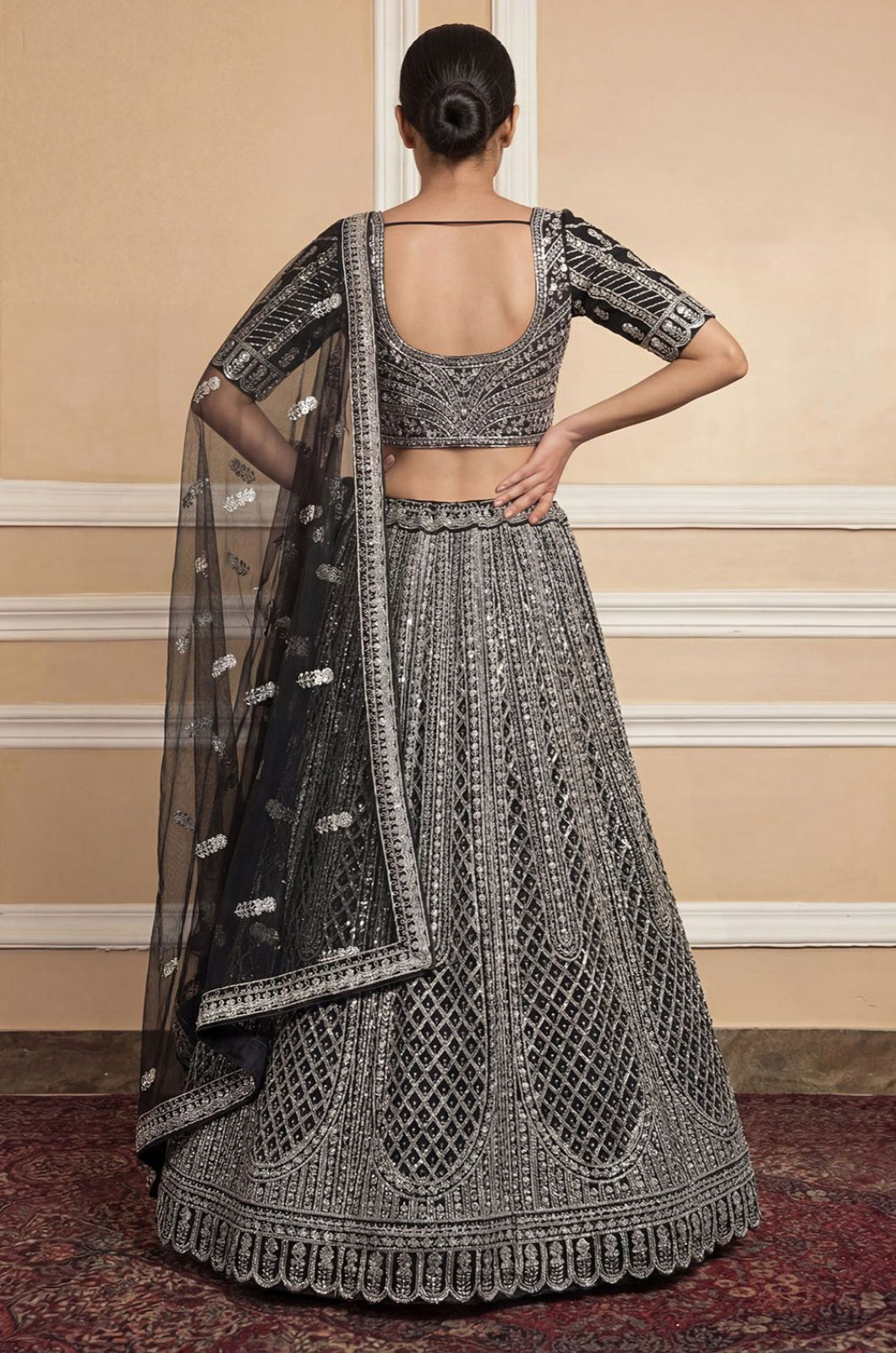 Black Net Lehenga Choli - SFANJ3249