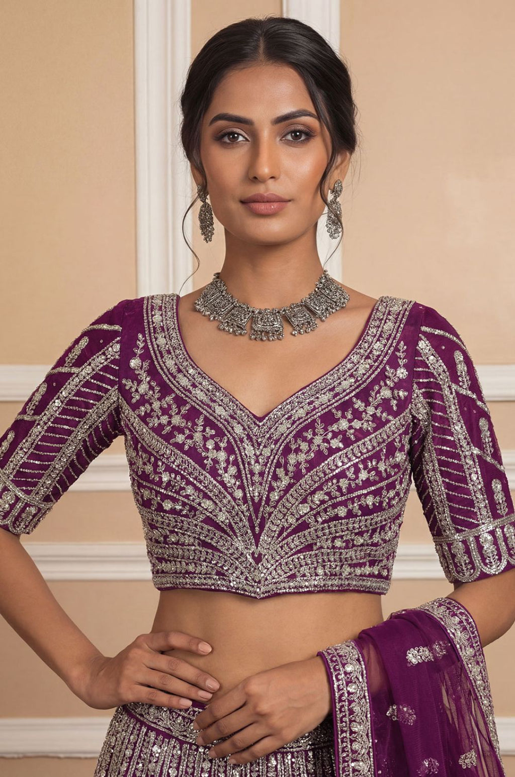 Purple Net Lehenga Choli - SFANJ3250