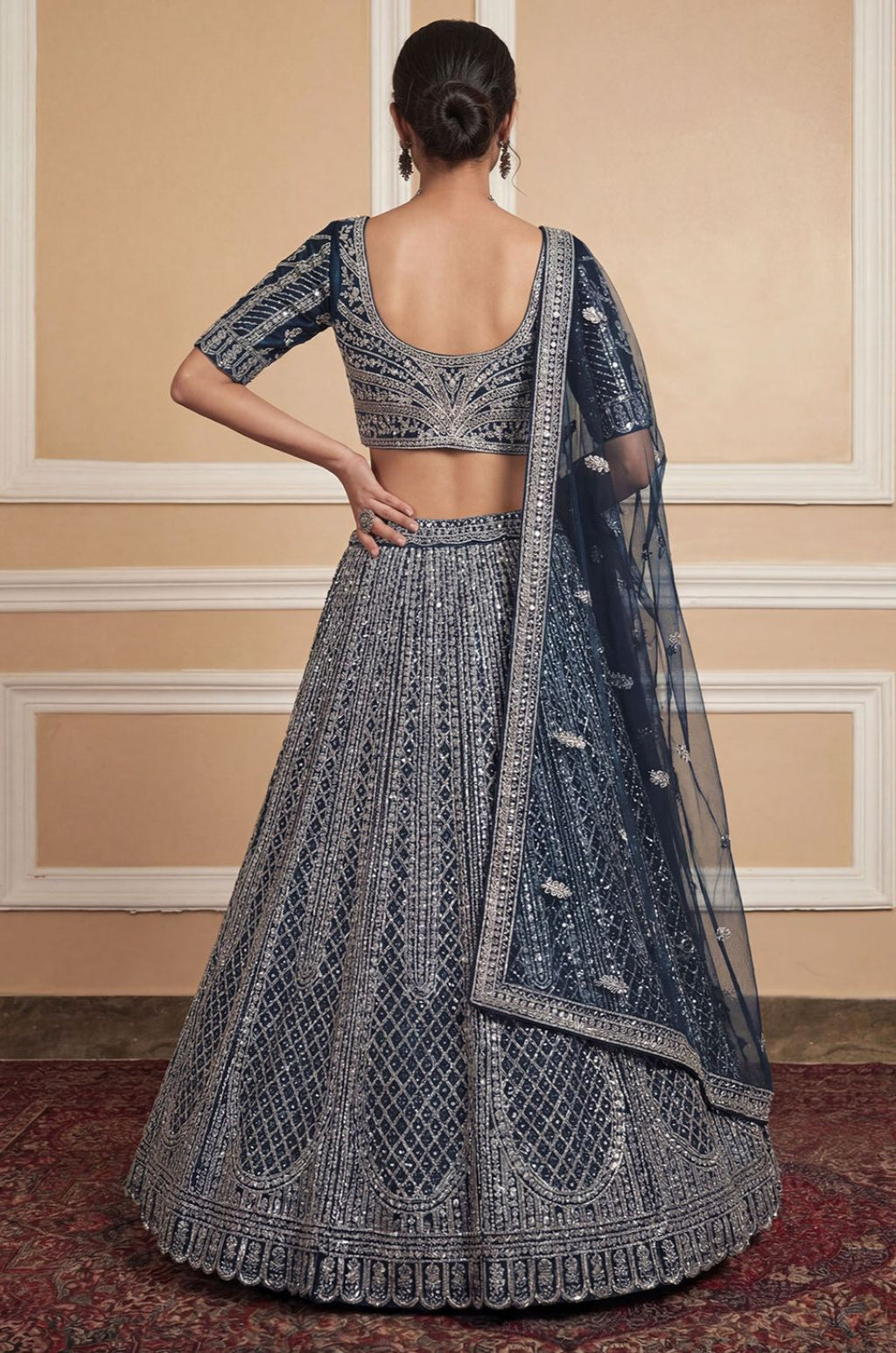 Blue Net Lehenga Choli - SFANJ3251