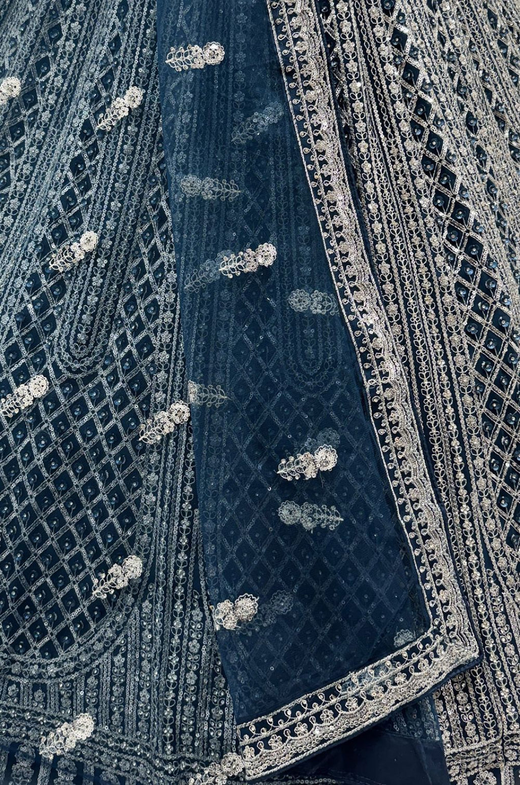 Blue Net Lehenga Choli - SFANJ3251