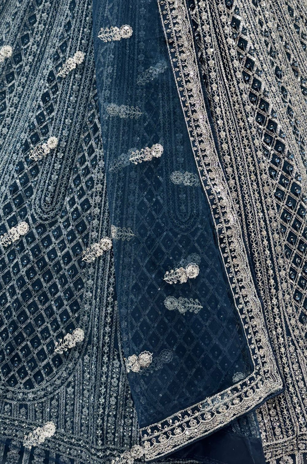 Blue Net Lehenga Choli - SFANJ3251