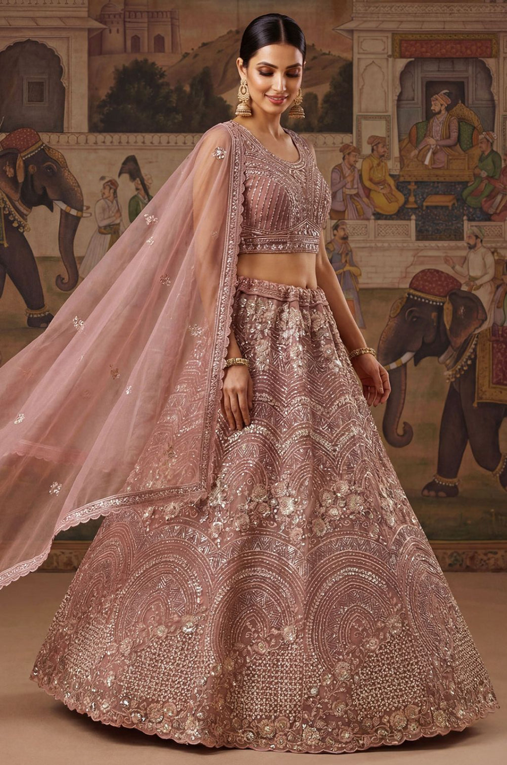Pink Net Lehenga Choli - SFANJ3254