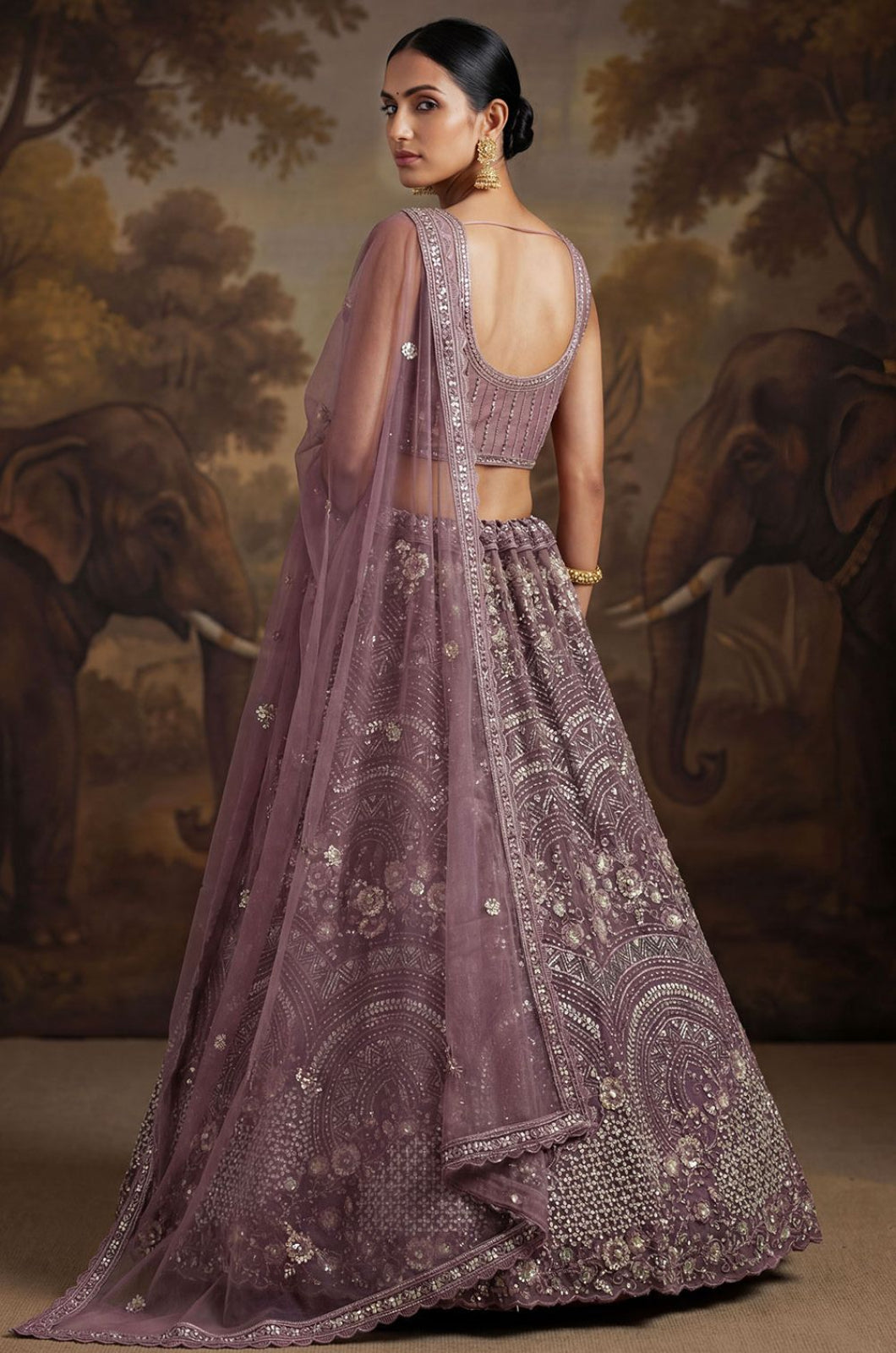 Purple Net Lehenga Choli - SFANJ3255