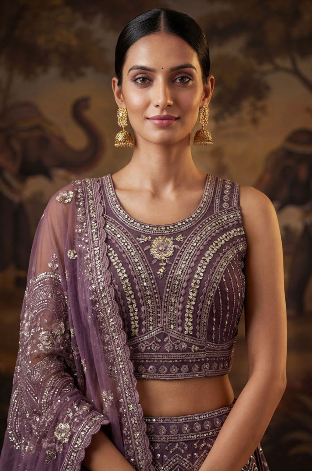 Purple Net Lehenga Choli - SFANJ3255