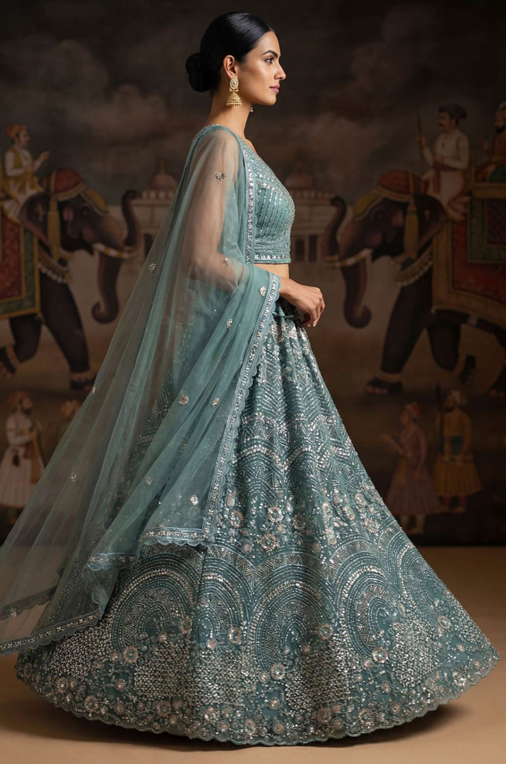 Blue Net Lehenga Choli - SFANJ3256