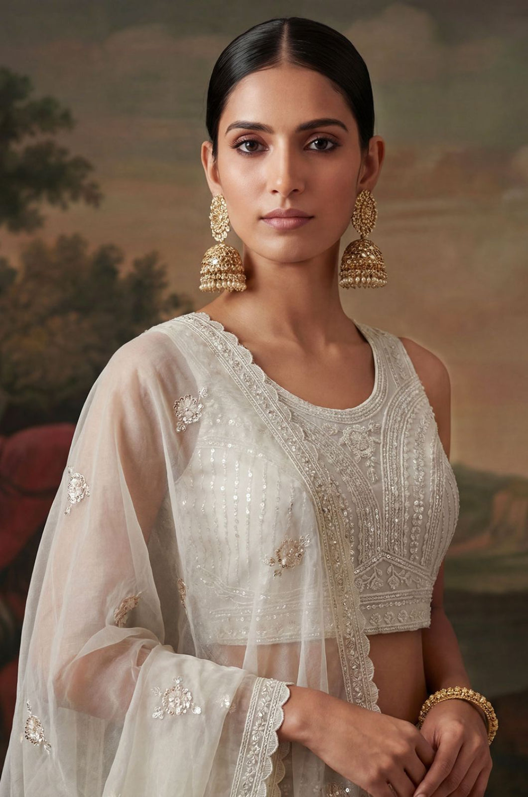 White Net Lehenga Choli - SFANJ3257