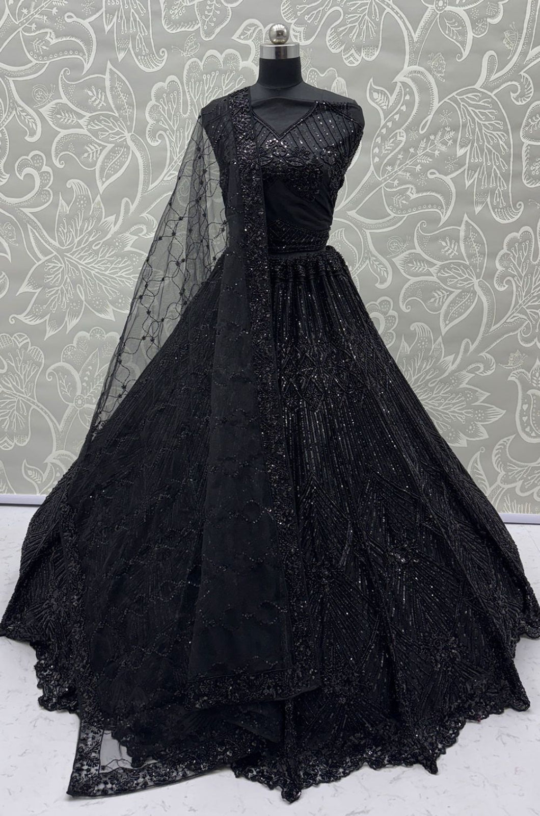 Black Net Lehenga Choli - SFANJ3259