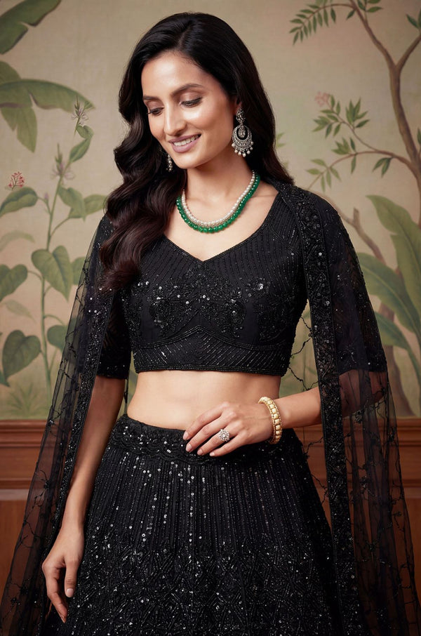 Black Net Lehenga Choli - SFANJ3259