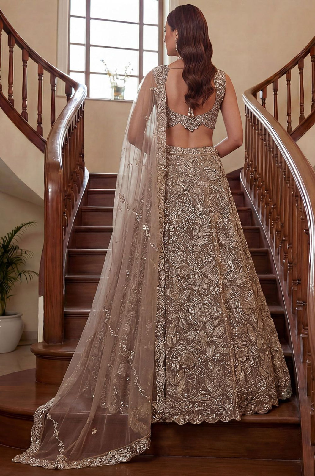 Beige Net Lehenga Choli - SFANJ3280