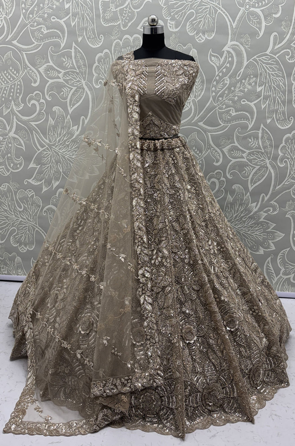 Beige Net Lehenga Choli - SFANJ3280