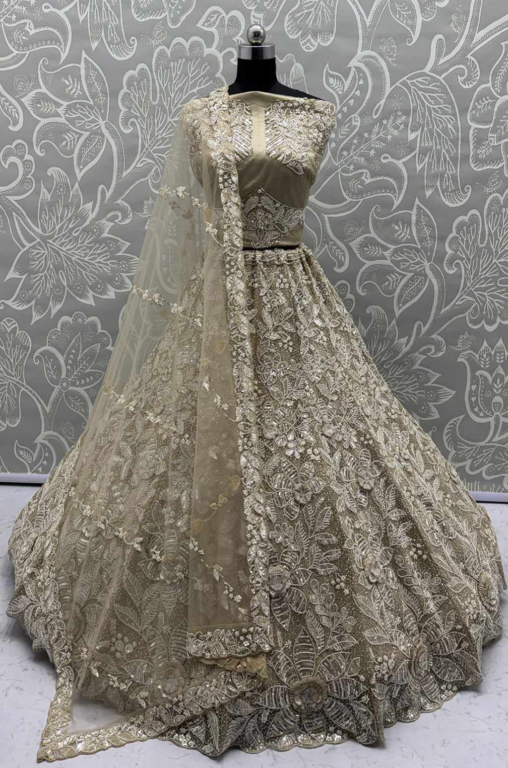 Cream Net Lehenga Choli - SFANJ3283