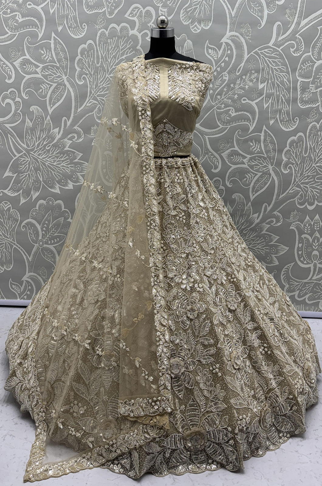 Cream Net Lehenga Choli - SFANJ3283