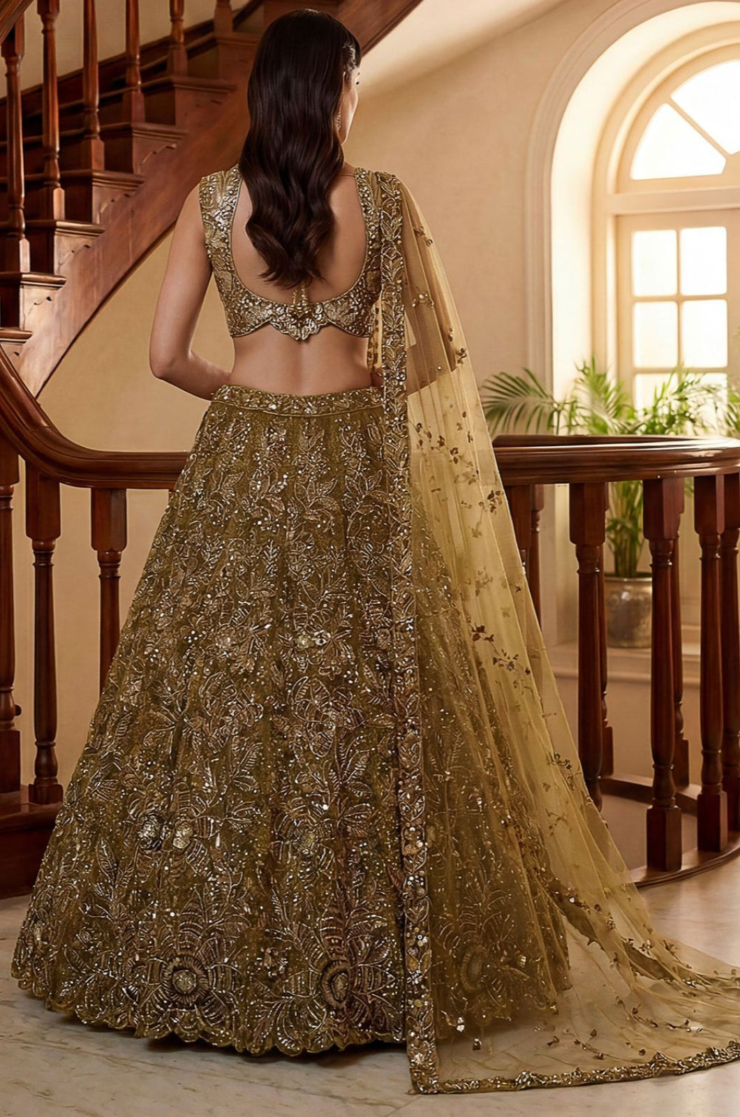 Golden Net Lehenga Choli - SFANJ3285