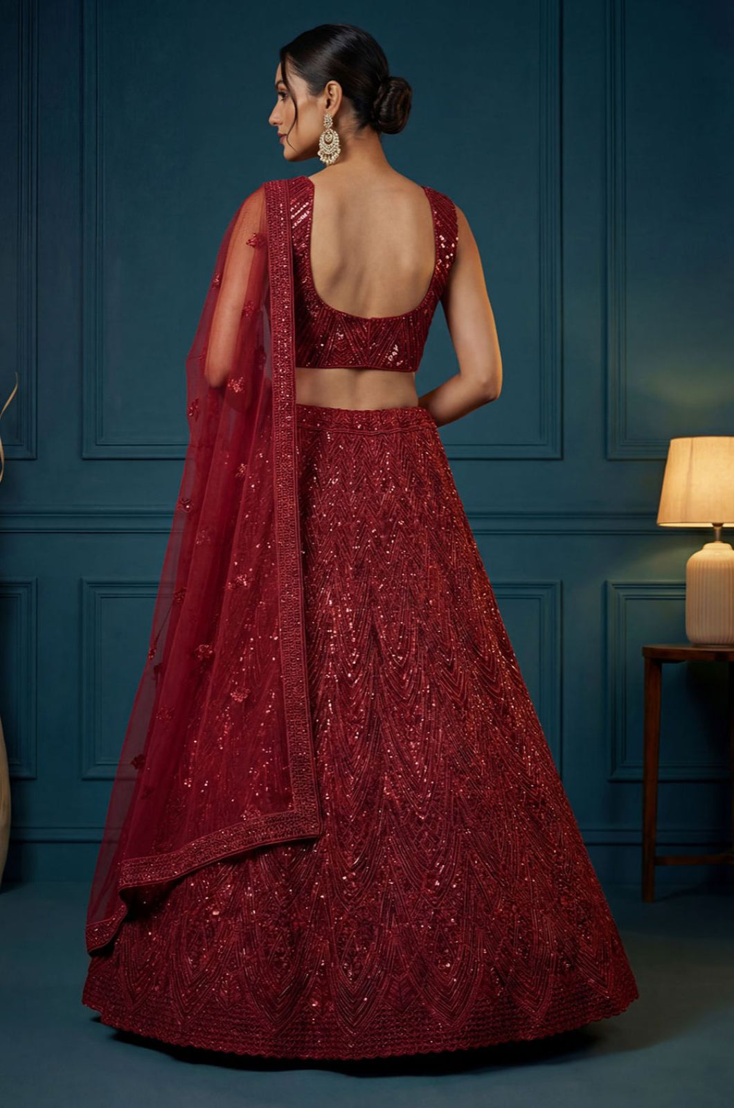 Red Net Lehenga Choli - SFANJ3286