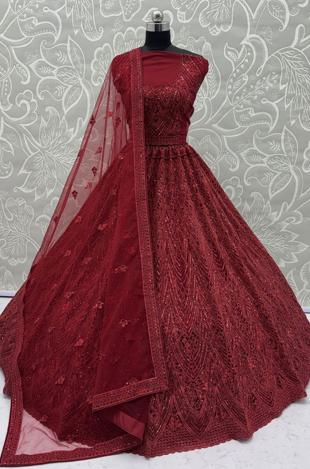 Red Net Lehenga Choli - SFANJ3286