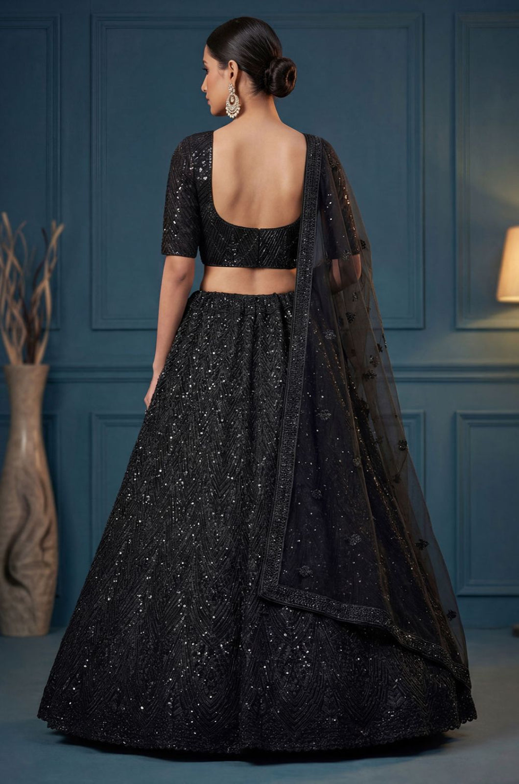 Black Net Lehenga Choli - SFANJ3287