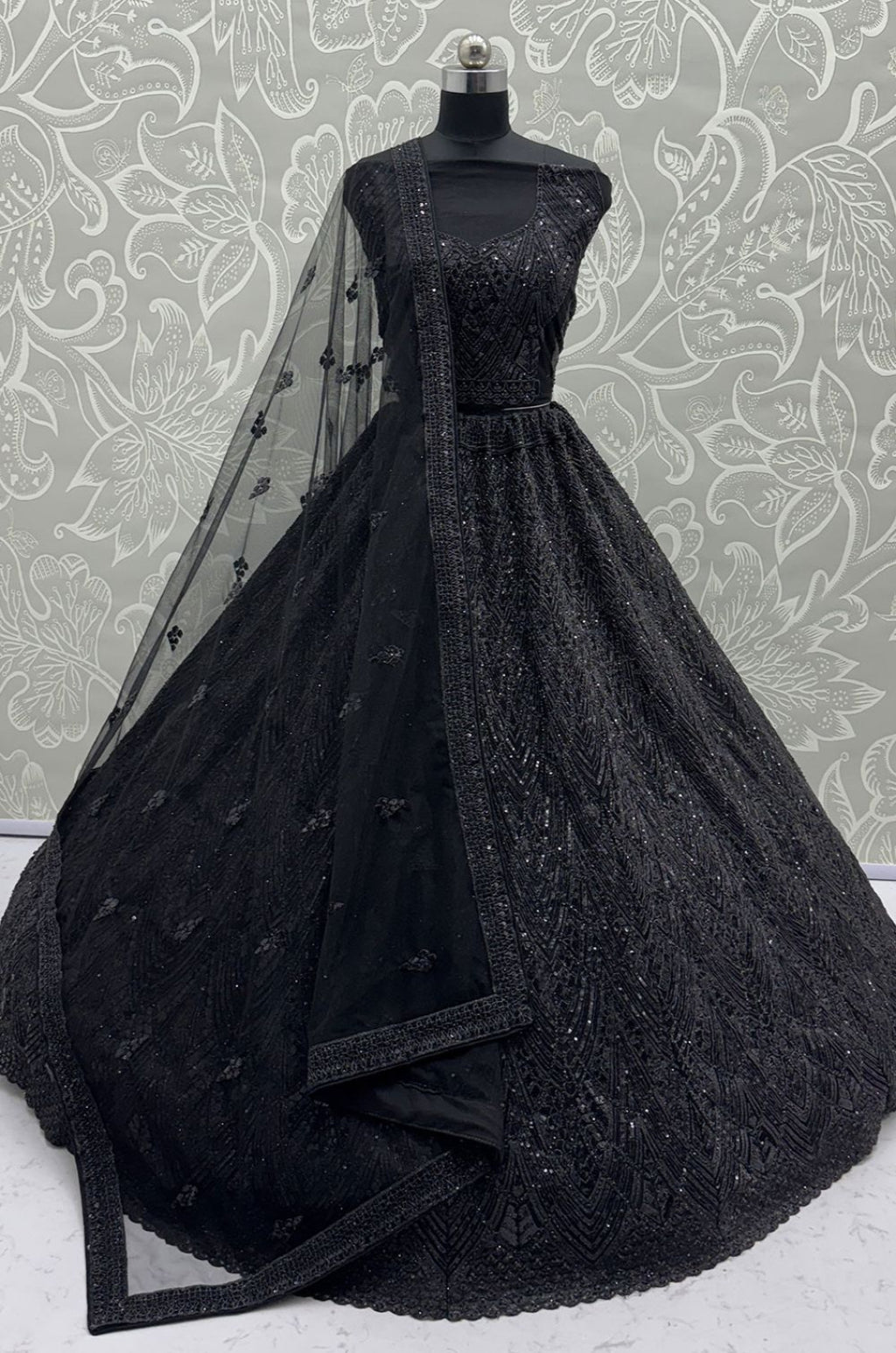 Black Net Lehenga Choli - SFANJ3287