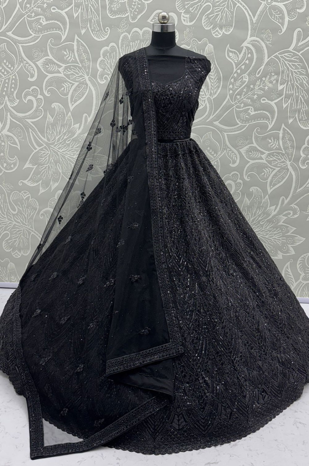 Black Net Lehenga Choli - SFANJ3287
