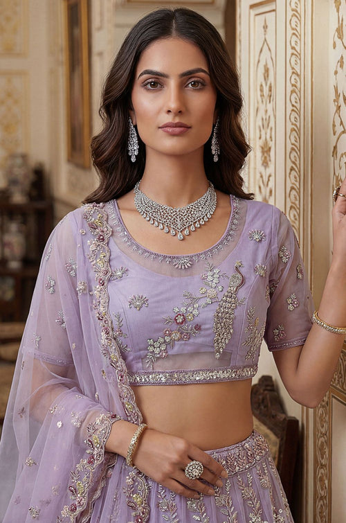 Purple Net Lehenga Choli - SFANJ3266