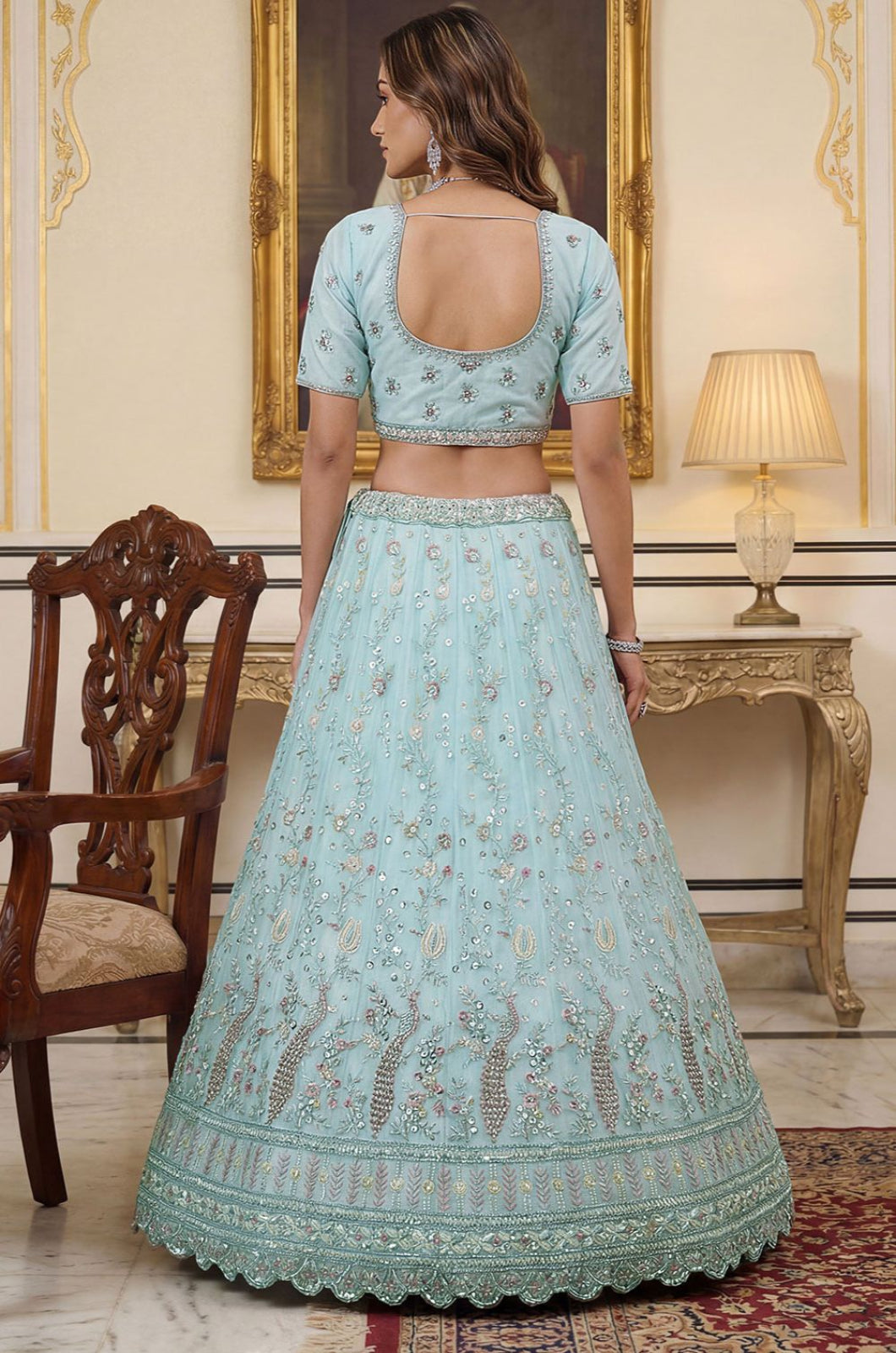 Blue Net Lehenga Choli - SFANJ3267