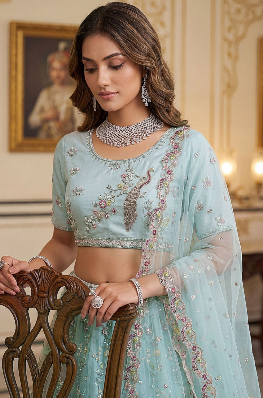 Blue Net Lehenga Choli - SFANJ3267