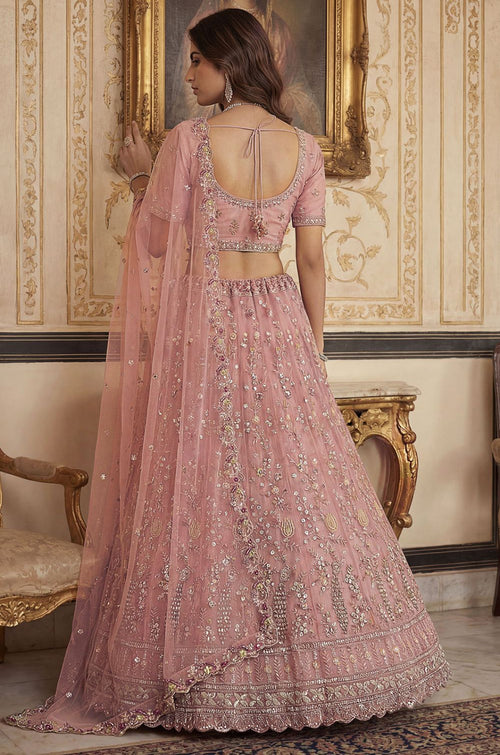 Pink Net Lehenga Choli - SFANJ3268