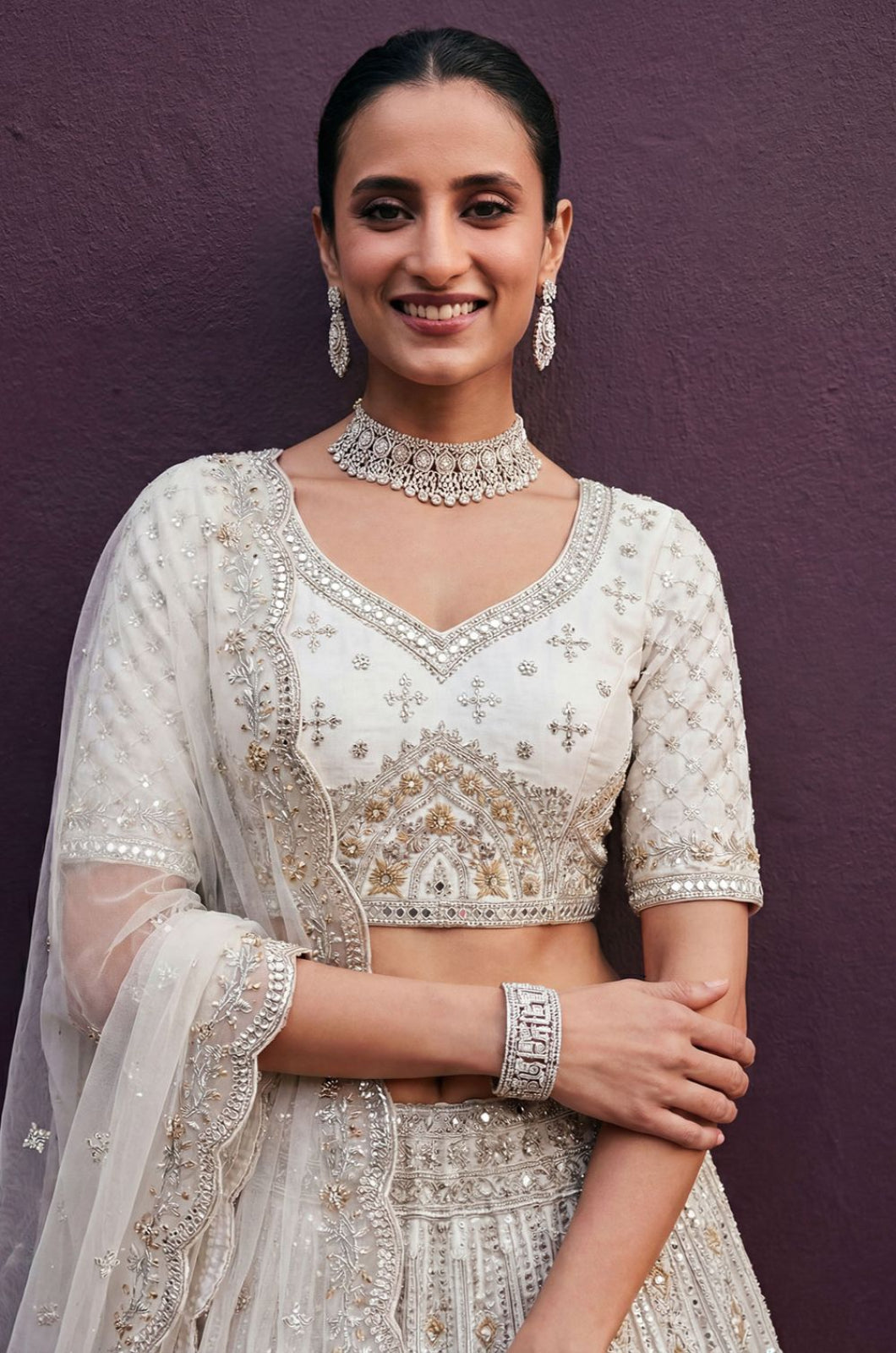White Net Lehenga Choli - SFANJ3290