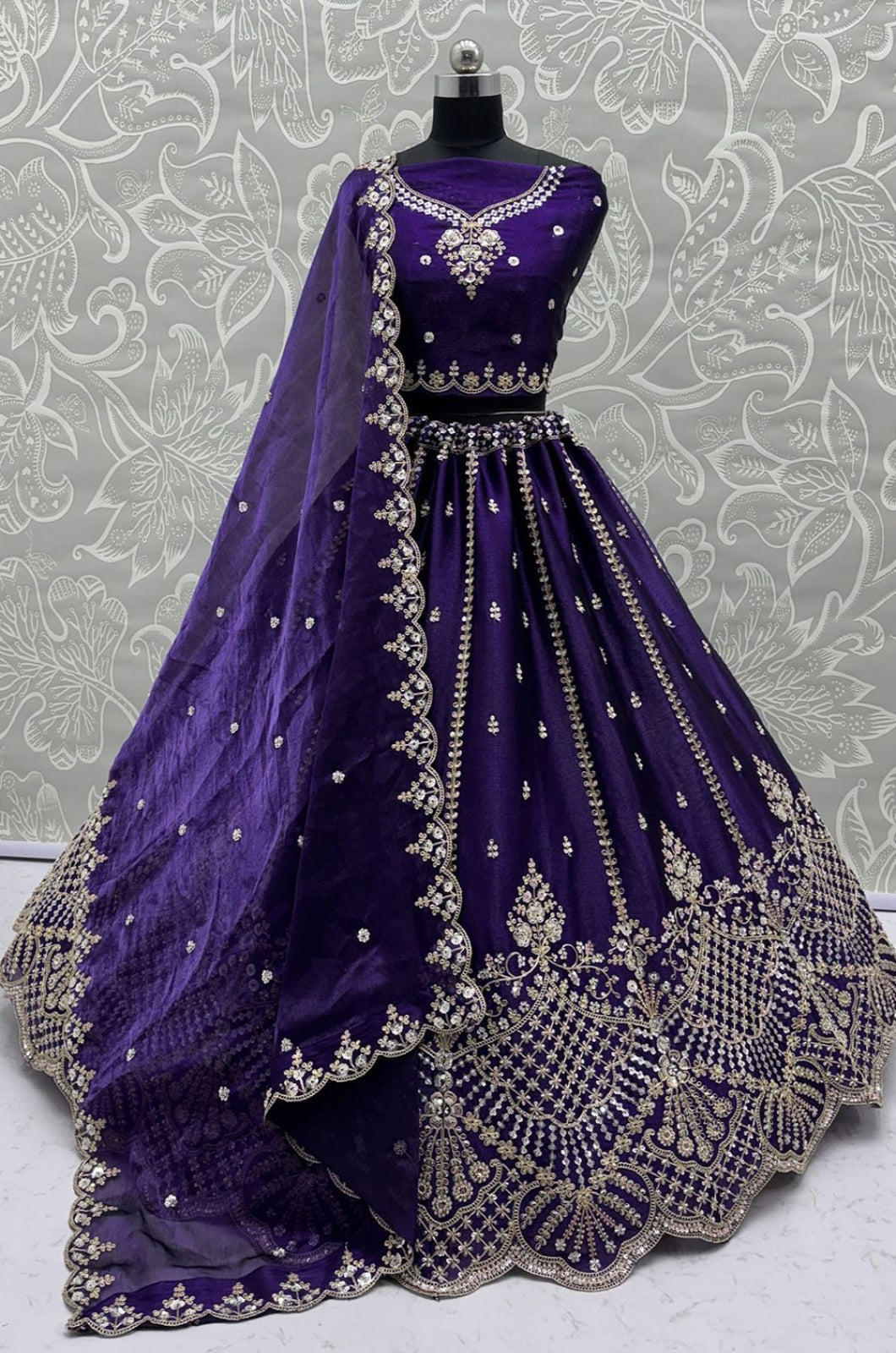 Purple Satin Lehenga Choli - SFANJ3270