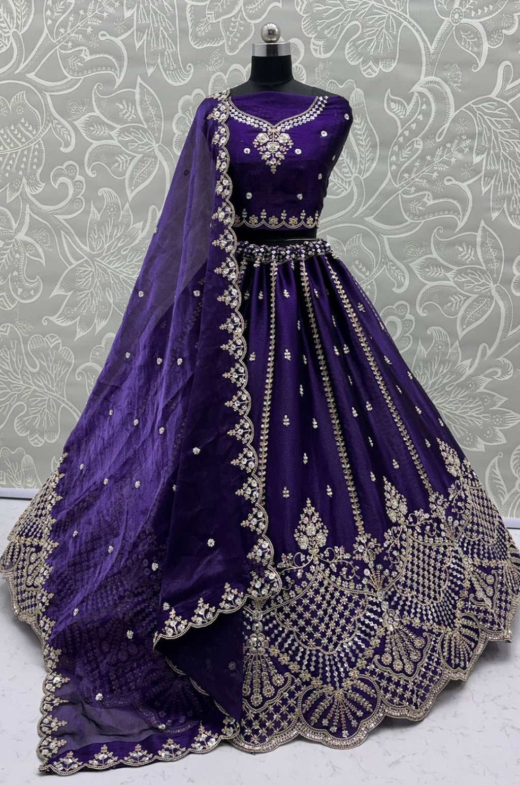 Purple Satin Lehenga Choli - SFANJ3270