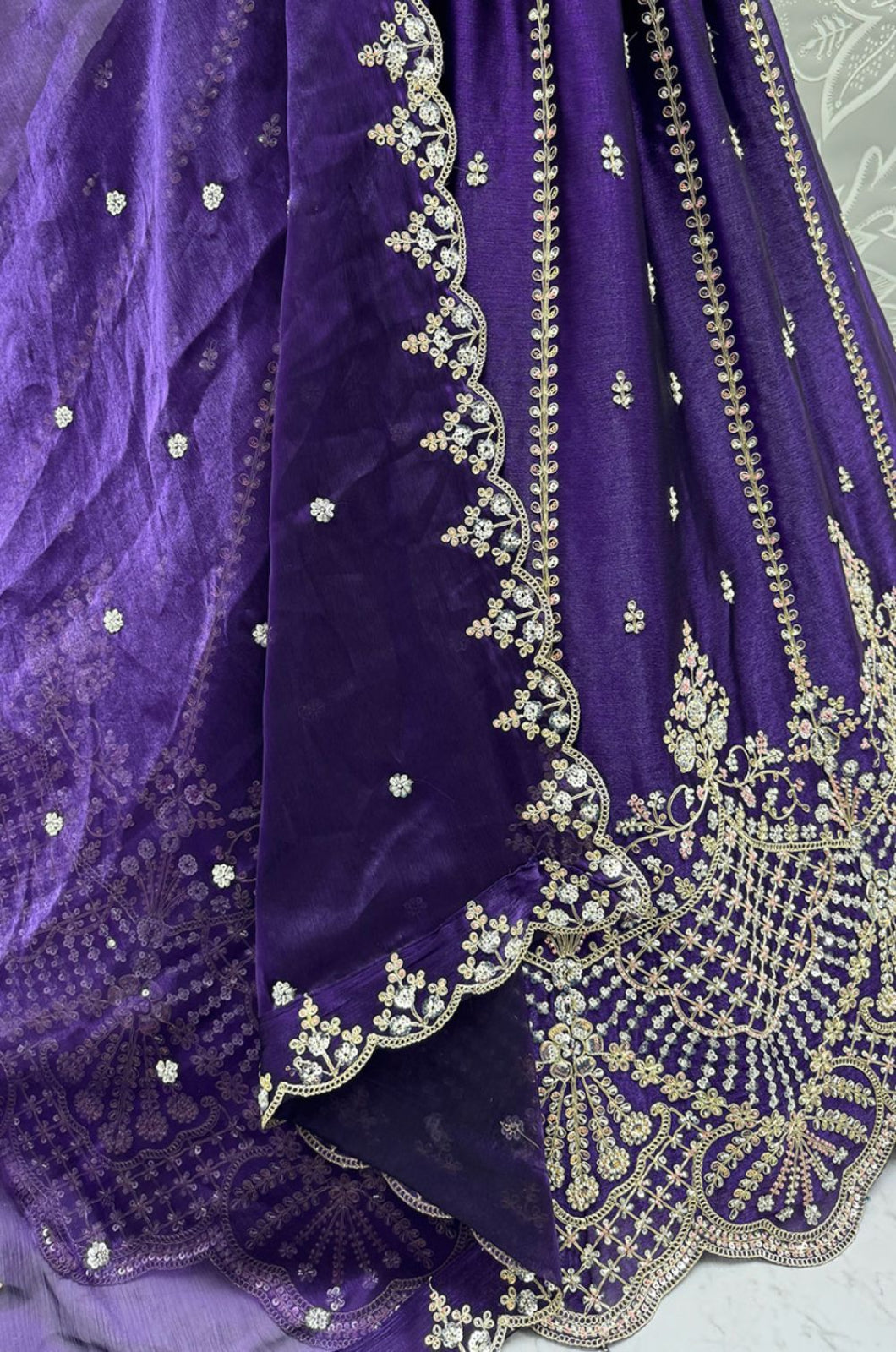 Purple Satin Lehenga Choli - SFANJ3270