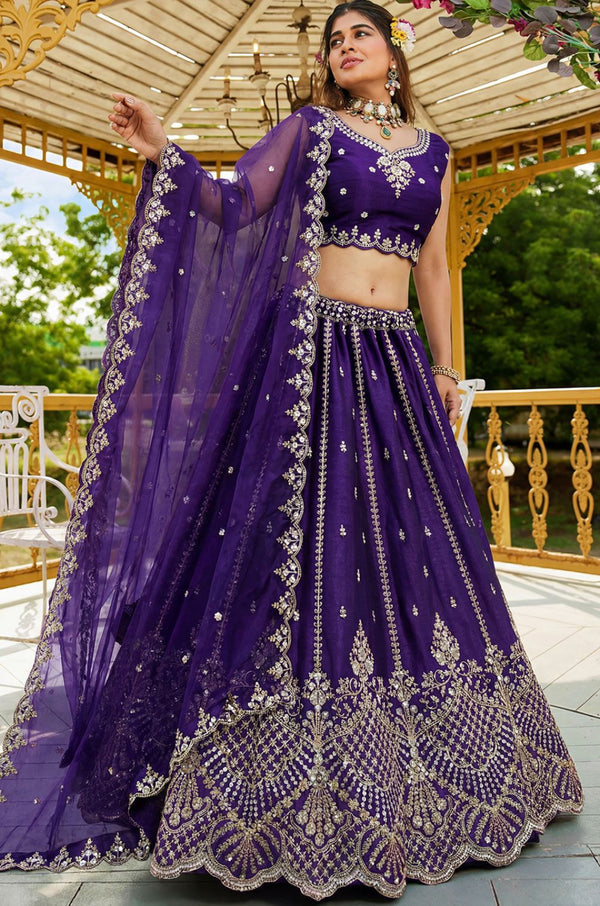 Purple Satin Lehenga Choli - SFANJ3270