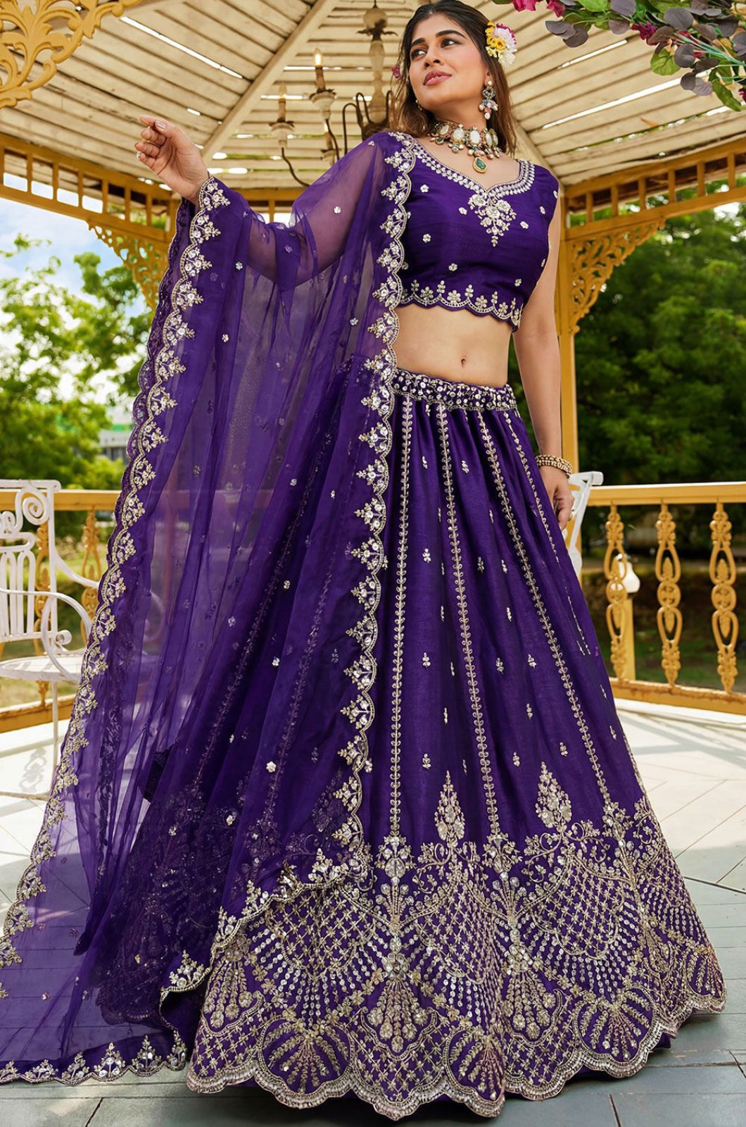 Purple Satin Lehenga Choli - SFANJ3270