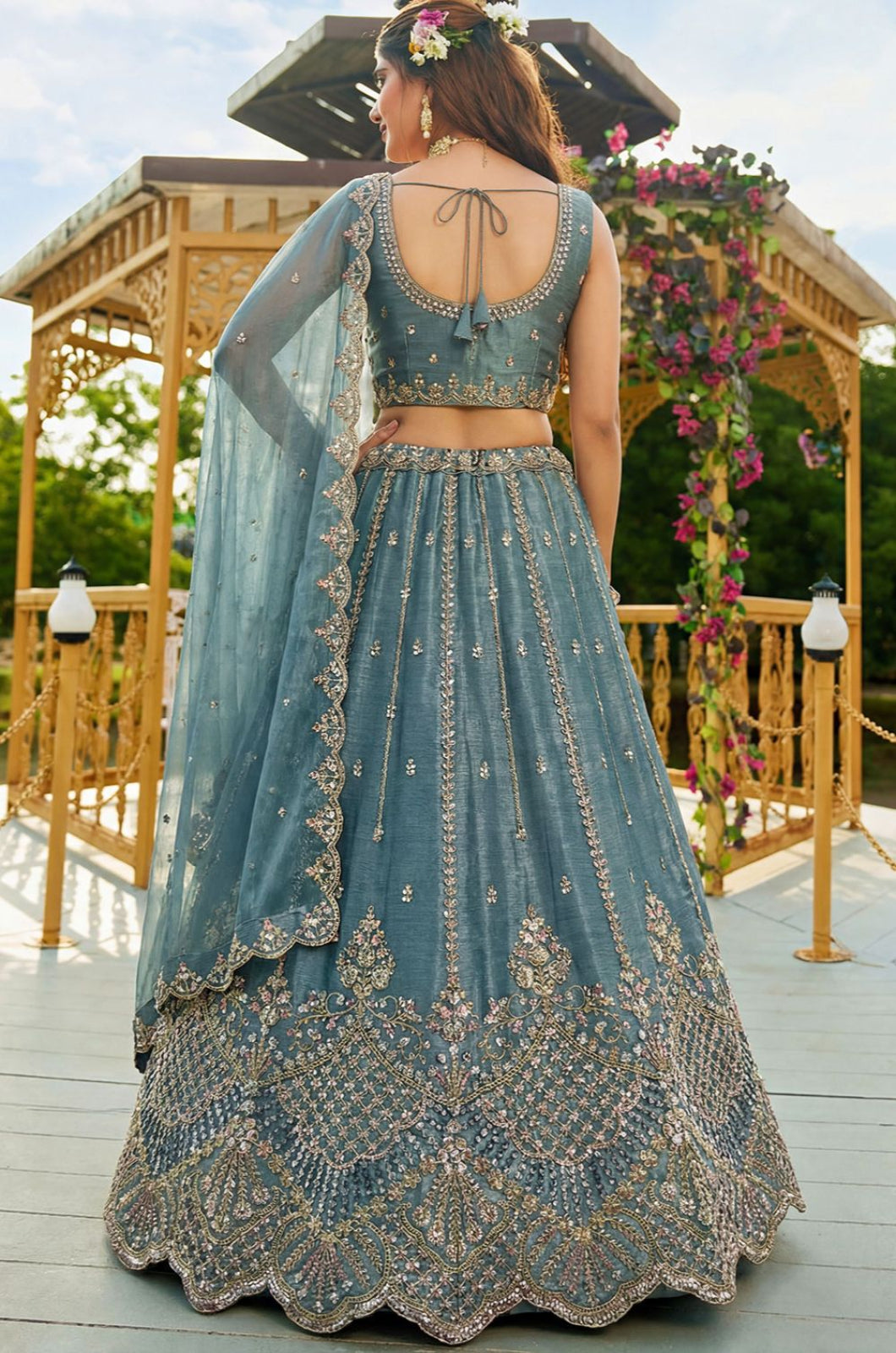 Firozi Satin Lehenga Choli - SFANJ3272