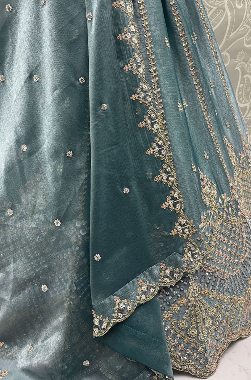 Firozi Satin Lehenga Choli - SFANJ3272